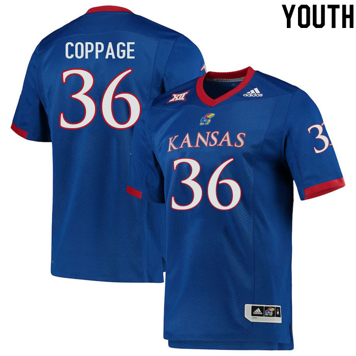 Youth #36 Isaiah Coppage Kansas Jayhawks College Football Jerseys Stitched Sale-Royal - Click Image to Close